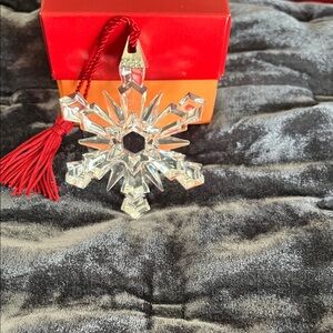 Crystal Snowflake Ornament with Red Tassel